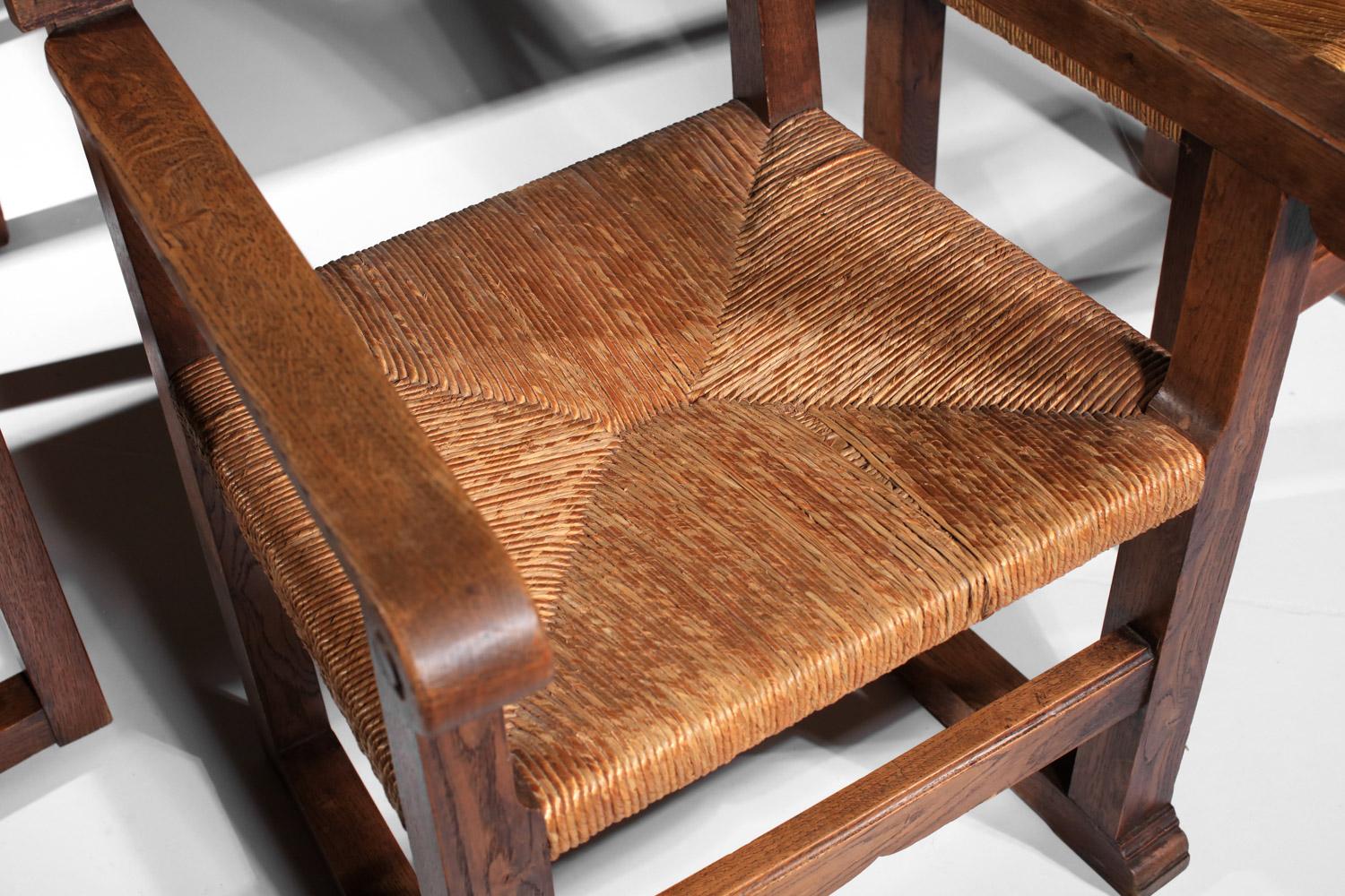 Set of solid oak and wicker chairs, carved Savina Joseph style For Sale 2