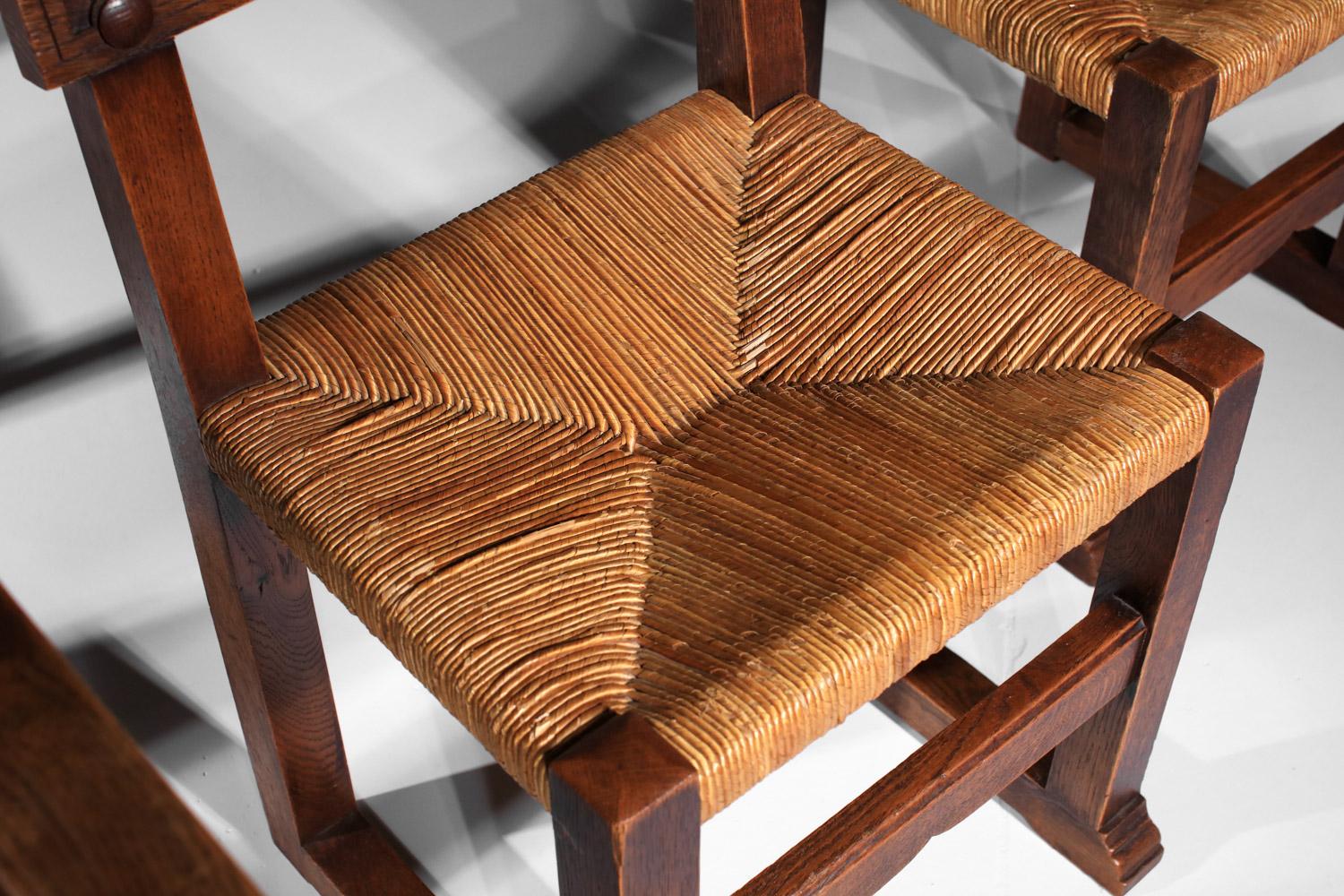 Set of solid oak and wicker chairs, carved Savina Joseph style For Sale 3