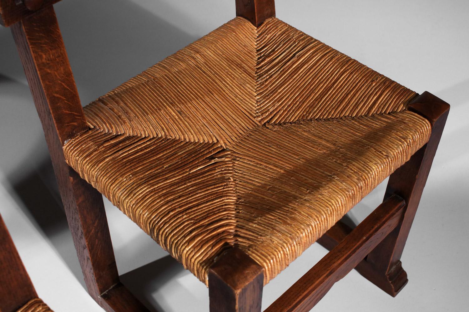 Set of solid oak and wicker chairs, carved Savina Joseph style For Sale 4