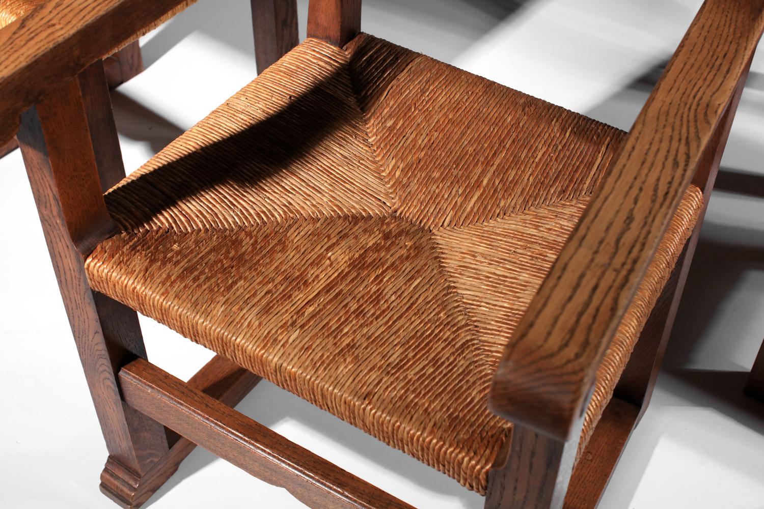 Set of solid oak and wicker chairs, carved Savina Joseph style For Sale 5