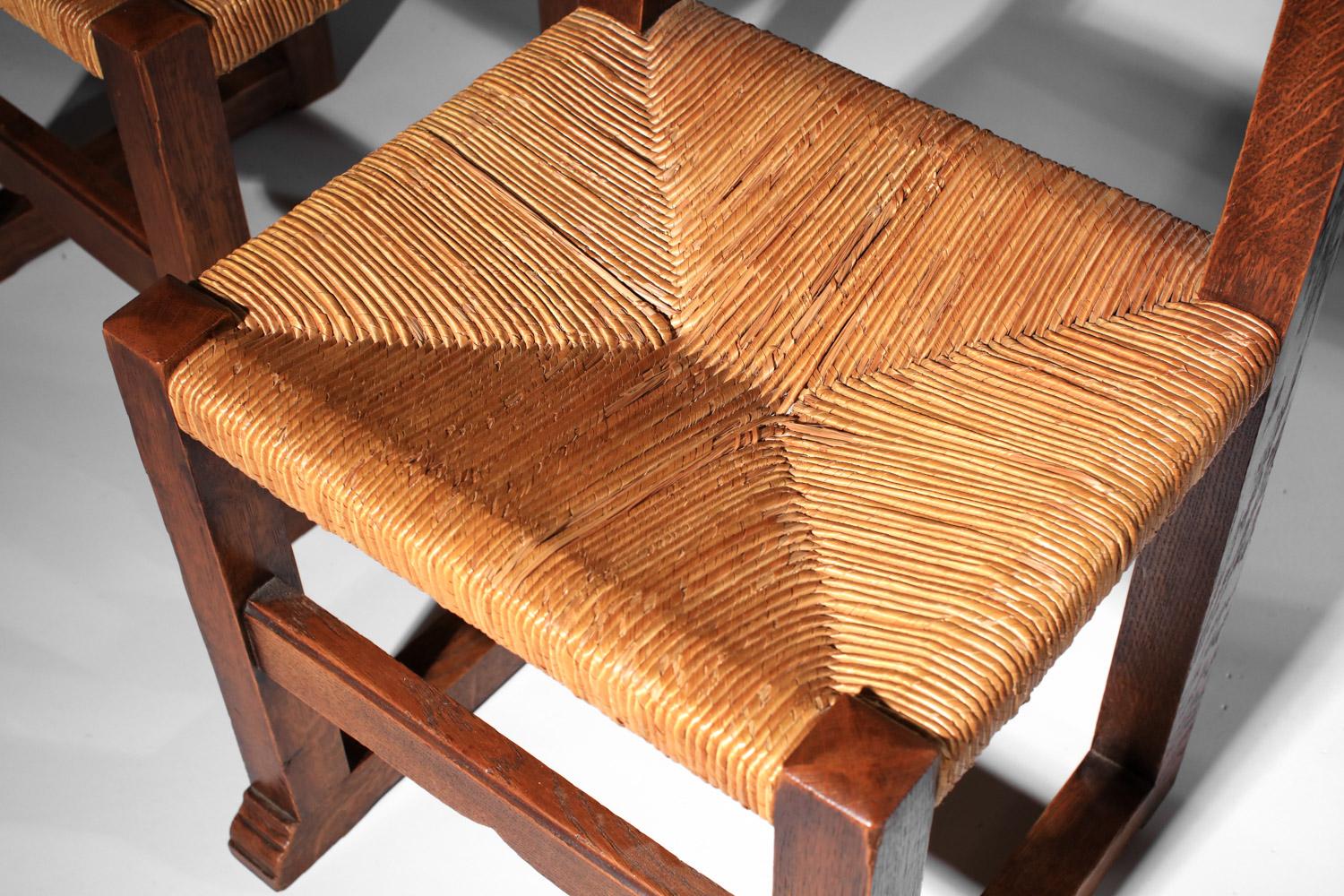 Set of solid oak and wicker chairs, carved Savina Joseph style For Sale 6