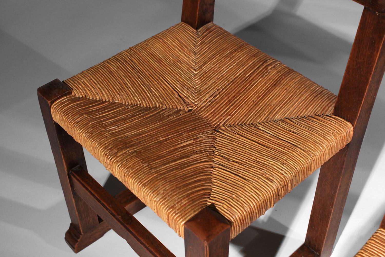Set of solid oak and wicker chairs, carved Savina Joseph style For Sale 7