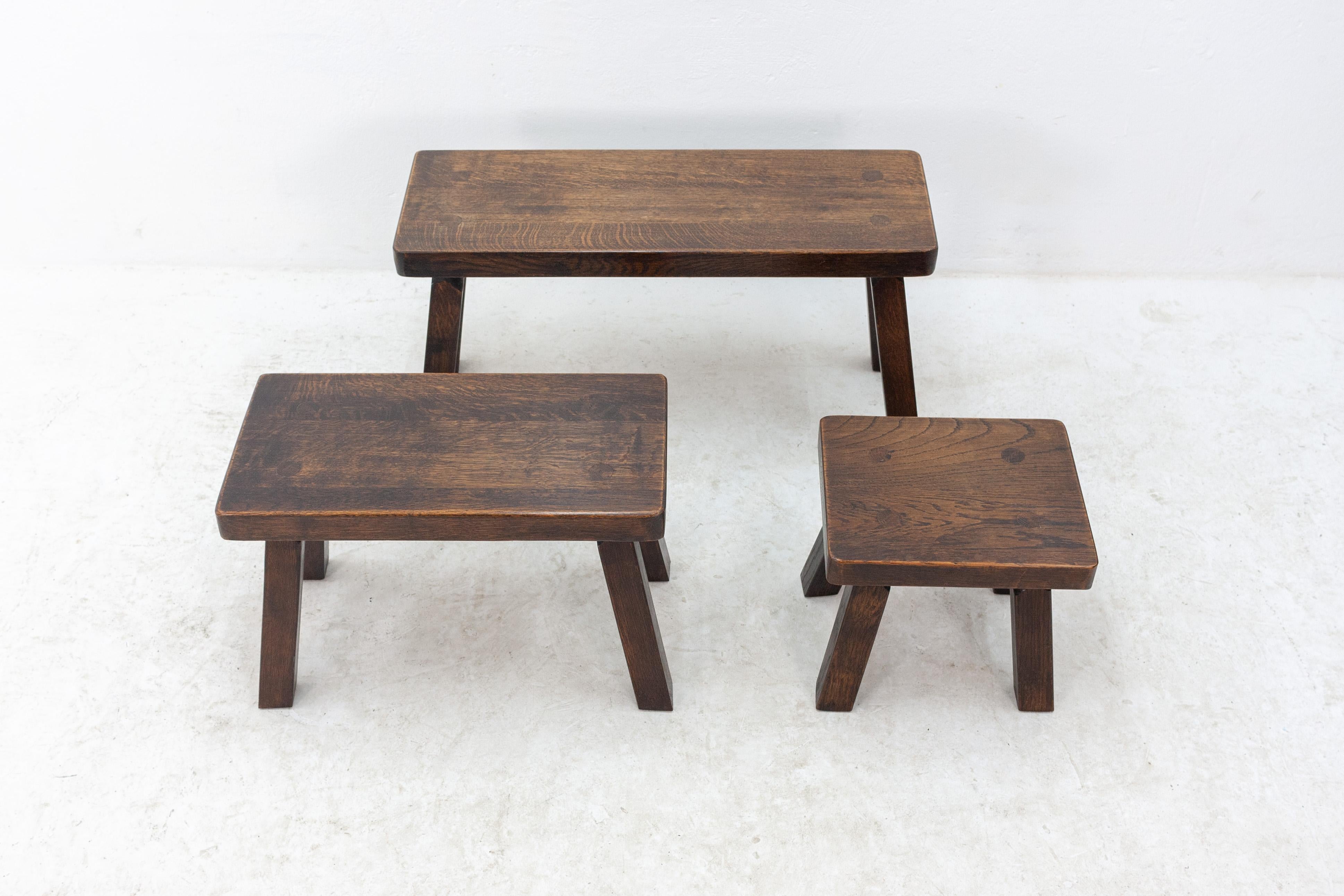 Modern Set of Solid Oak Nesting Tables, 1970s