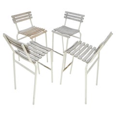 Set of Solid Teak 7 Aluminum Italian Outdoor Bar Stools