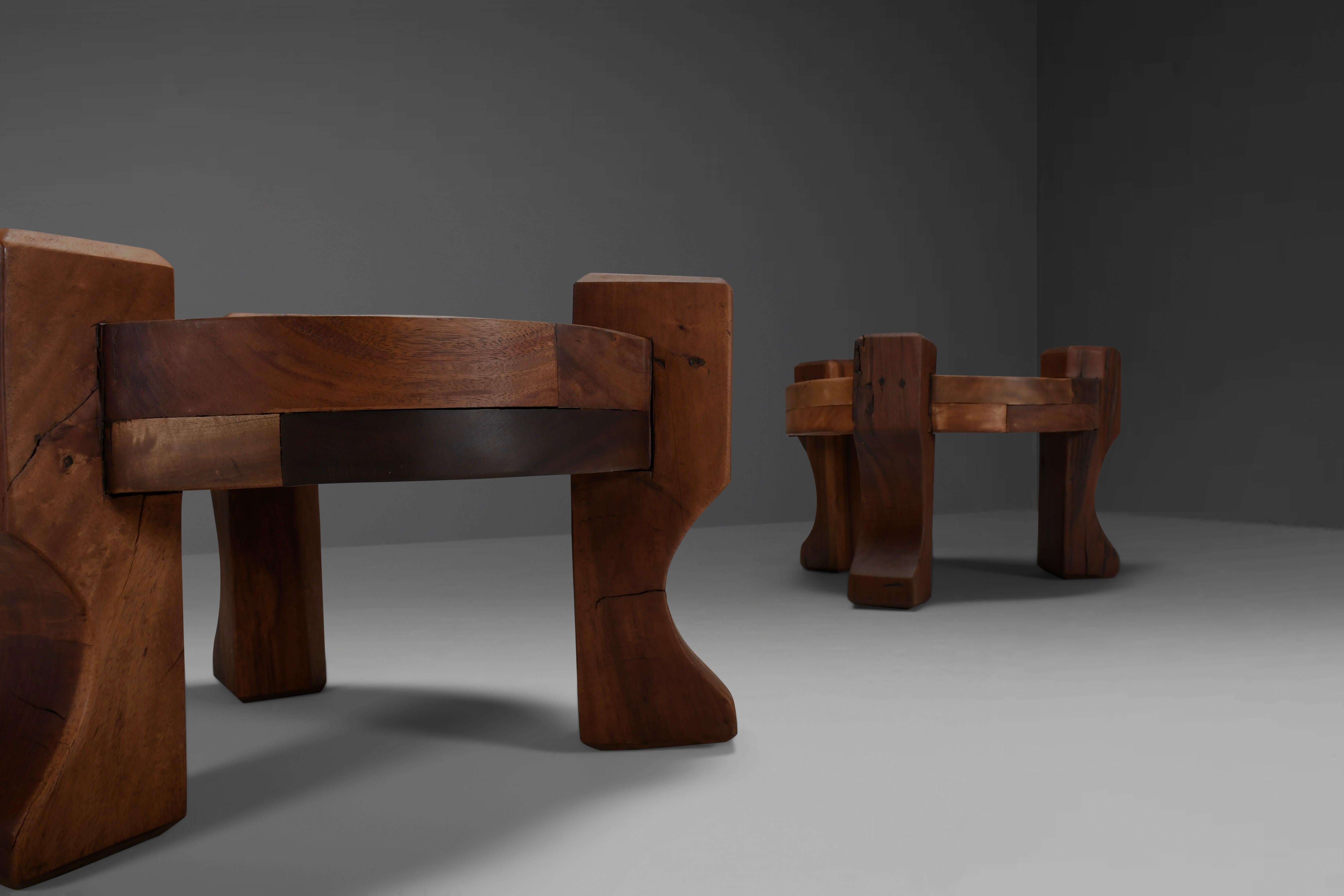 20th Century Set of Solid wooden Brutalist end tables, Brazil, 1960s   For Sale