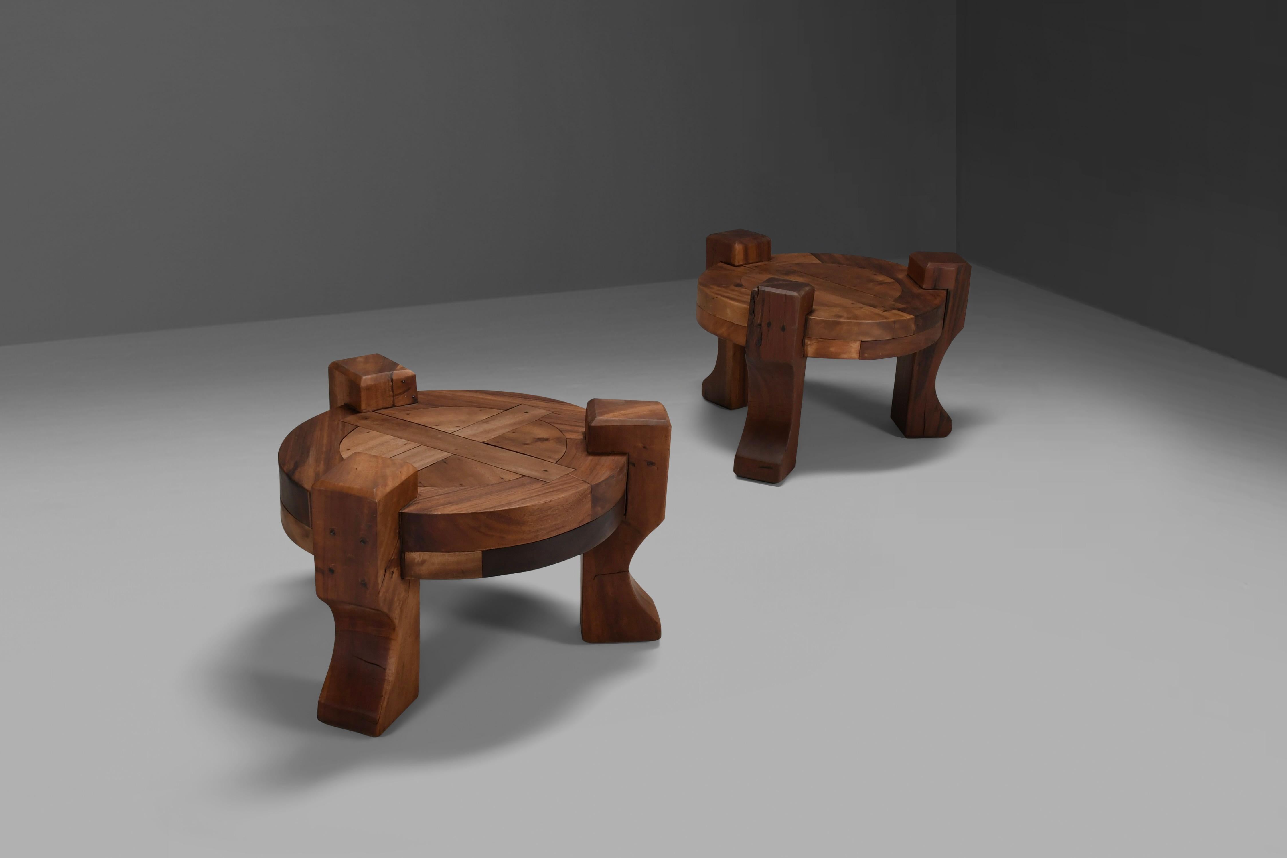 Set of Solid wooden Brutalist end tables, Brazil, 1960s   For Sale 1