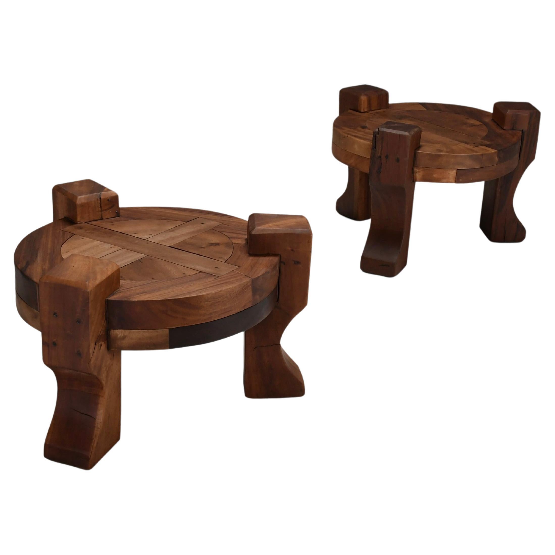Set of Solid wooden Brutalist end tables, Brazil, 1960s   For Sale