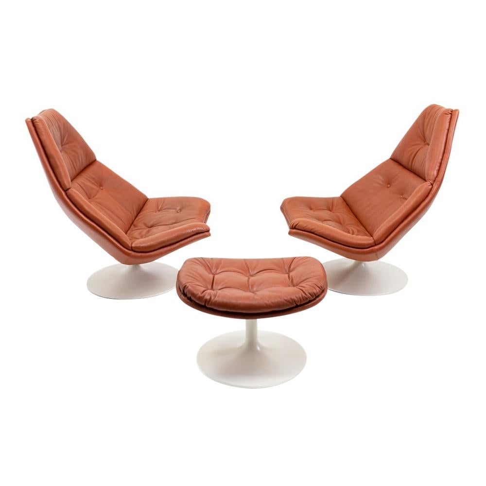 Set of Space Age Lounge Chairs and Footstool by G. Harcourt for Artifort, 1970s