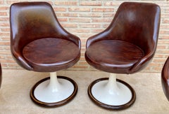 Set of Space Age Swivel Chairs in Original Brown Leather