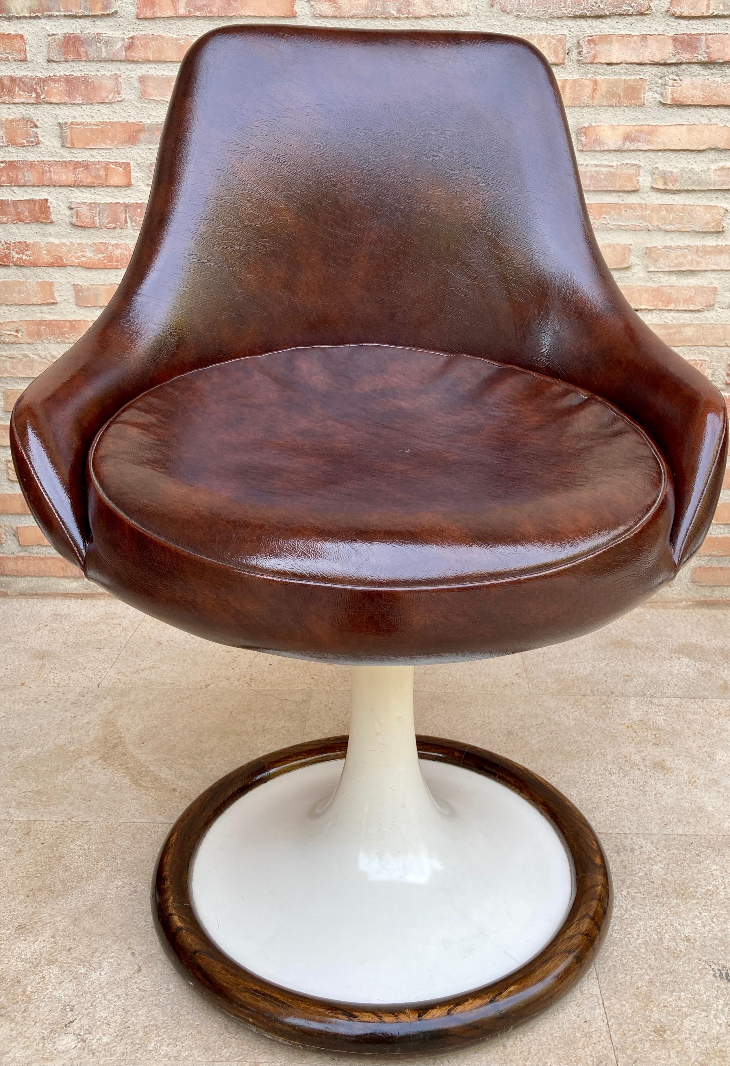 European Set of Space Age Swivel Chairs in Original Brown Leather For Sale