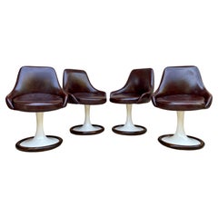 Set of Space Age Swivel Chairs in Original Brown Leather