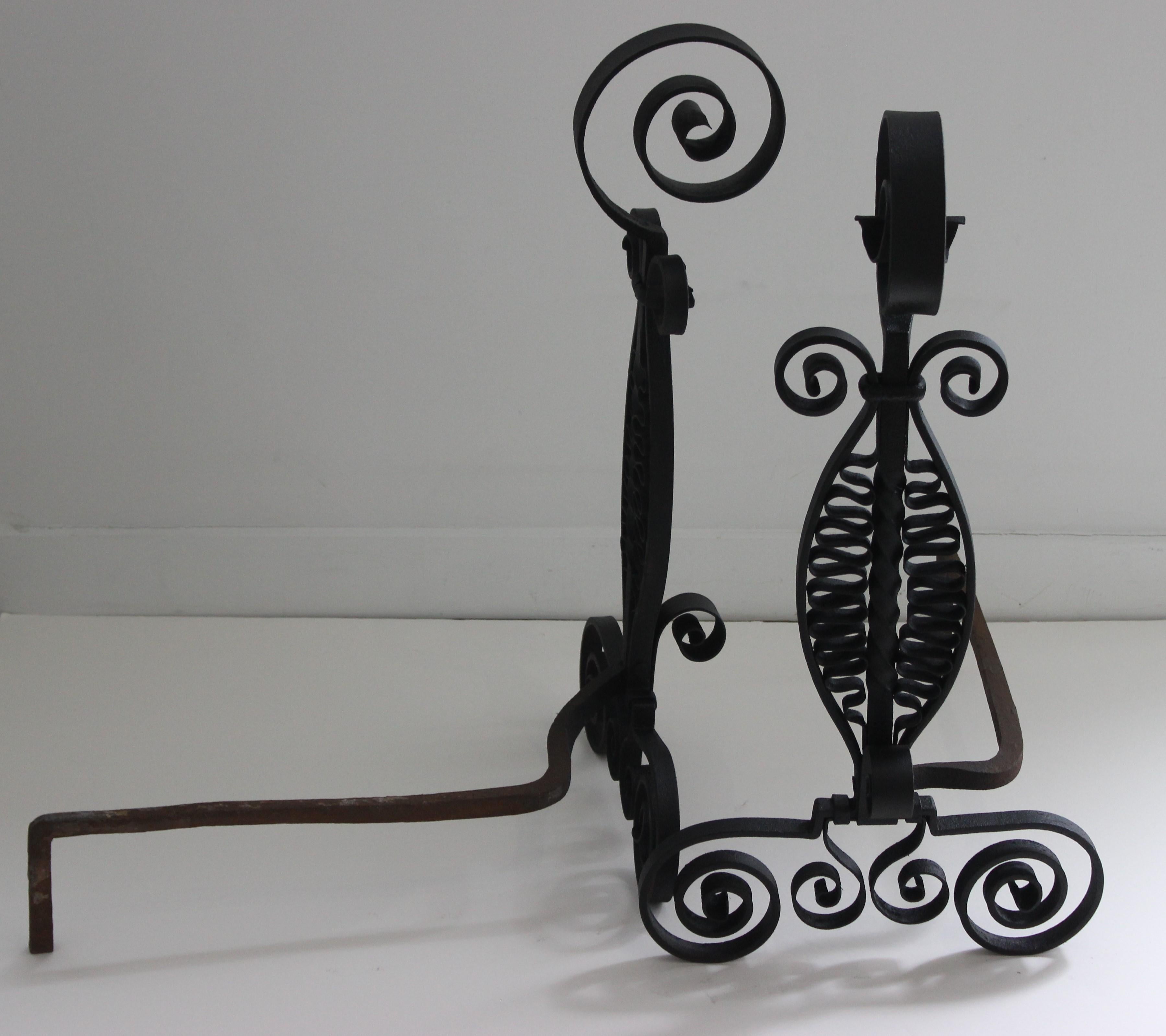 Set of Spanish Colonial Style Wrought Iron Andirons by Addison Mizner 5