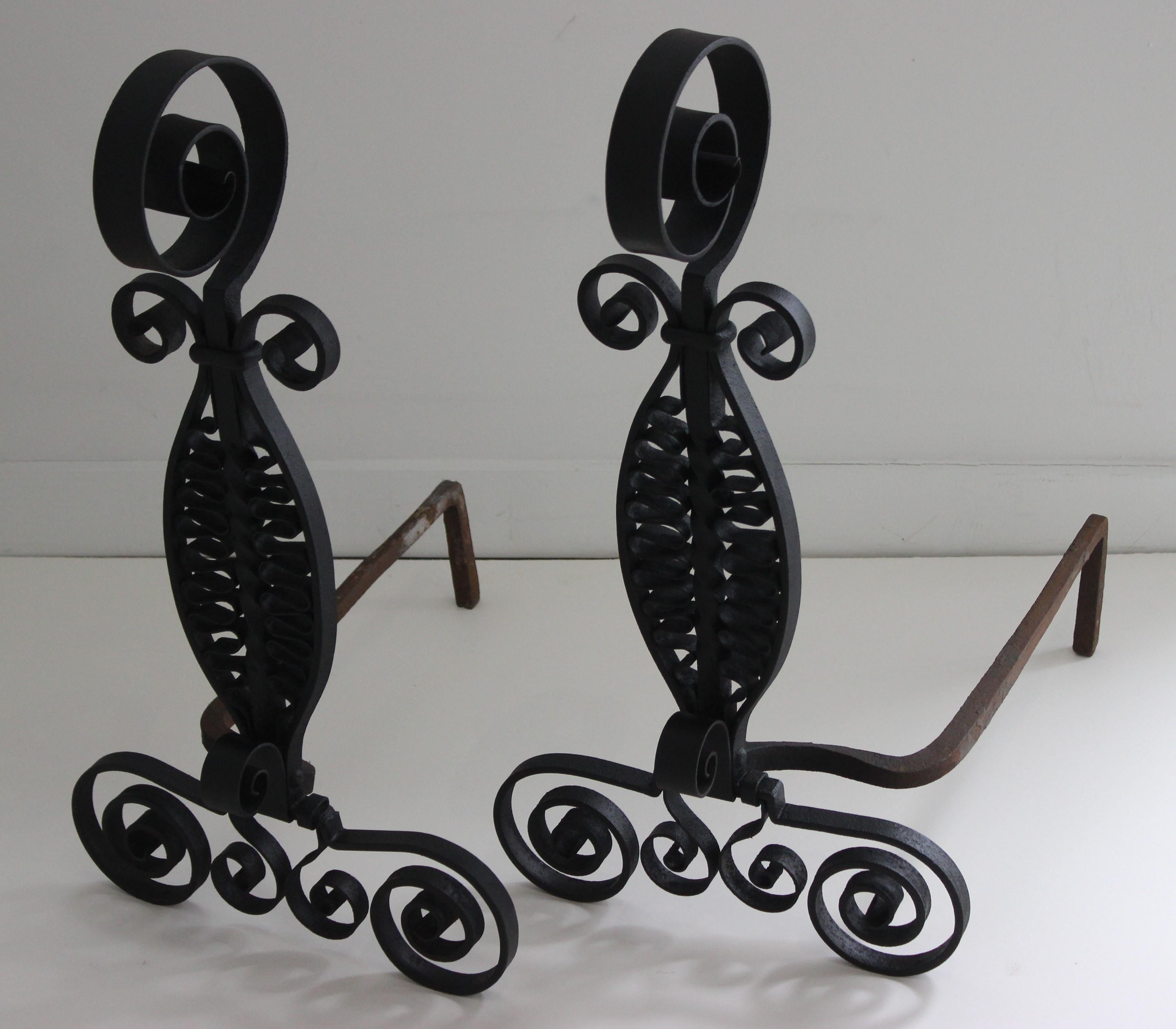 Set of Spanish Colonial Style Wrought Iron Andirons by Addison Mizner 6