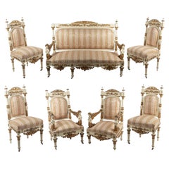 Antique Set of Spanish Sofa, Four Chairs and Two Carlos IV Style Armchairs Began 20th