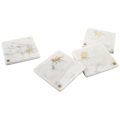 Coasters Cocktail Barware White Carrara Marble Brass Inlay Ants Handmade Italy