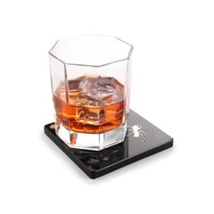 Quadratisches Bargeschirr mit Untersetzern, schwarzes Marquina-Marmor-Marmor-Messing-Intarsien, Geweih, Italien