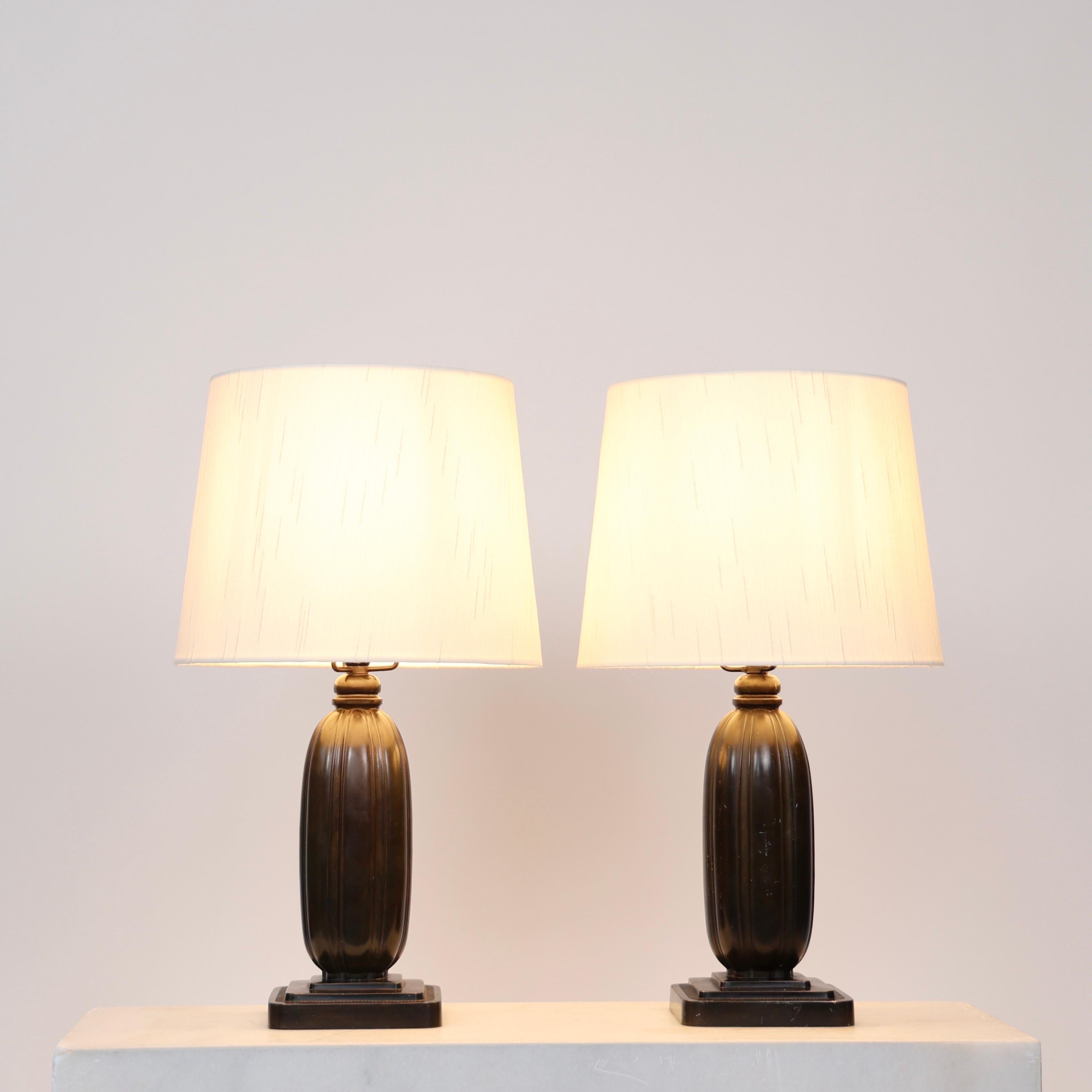 Art Deco Set of Square Table Lamps by Just Andersen, 1930s, Denmark For Sale