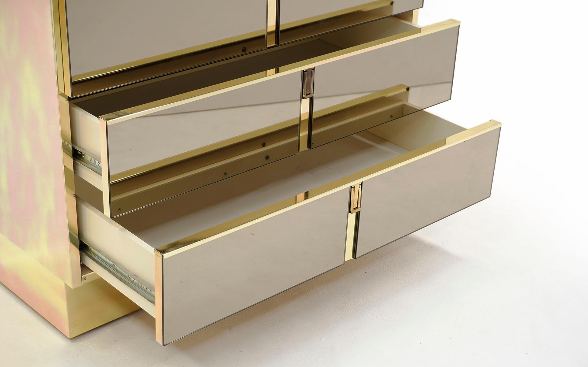 Set of Stacked Ello Dressers / Chests of Drawers in Bronze Mirror and Brass 1