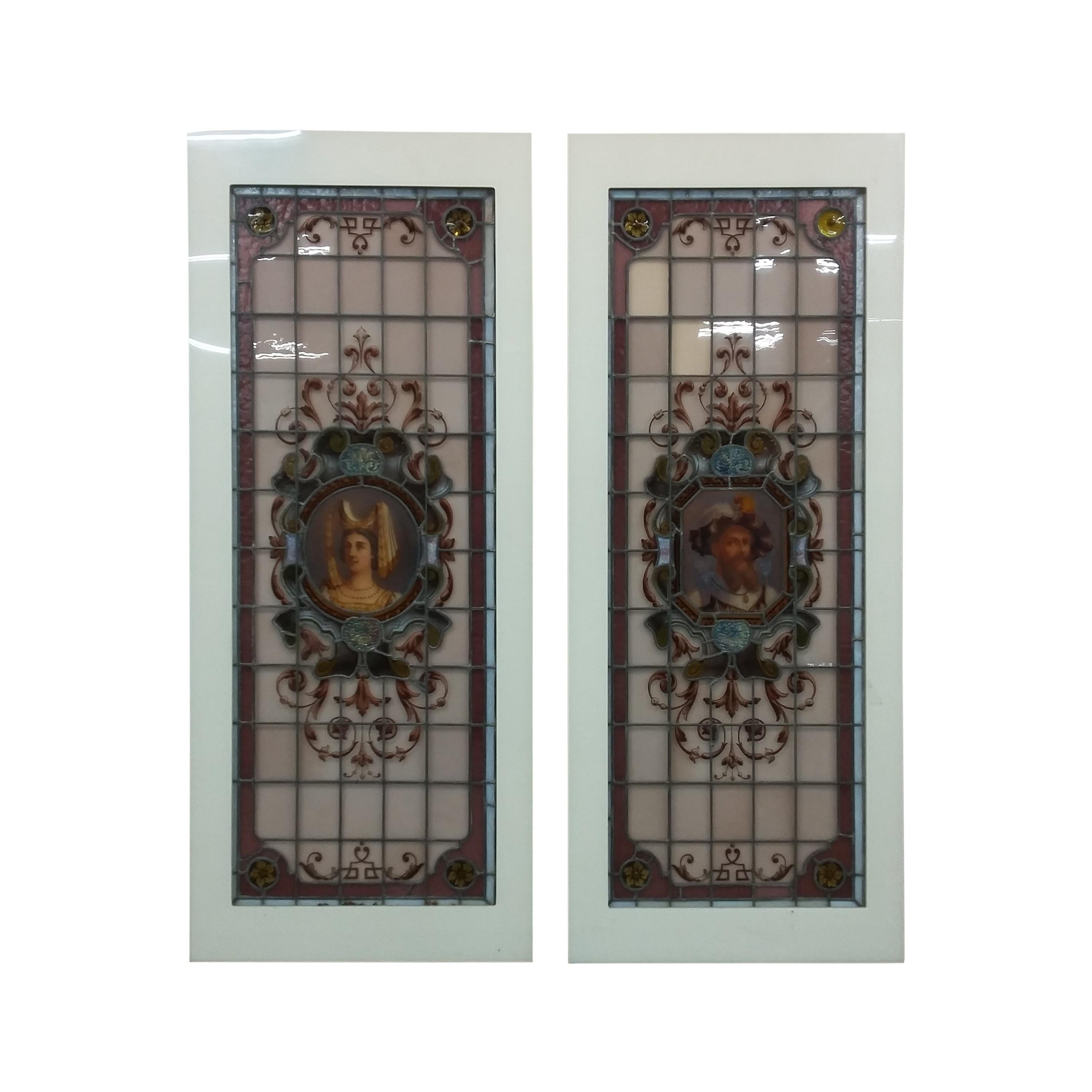 Set of Stained Glass, Hand Painted Panels