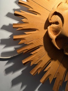 Hand-Crafted Starburst Sun Wall Lamps, Pine Wood, 1980s Italy