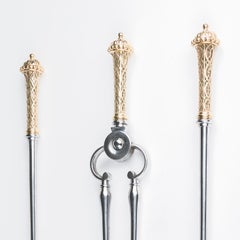 Set of steel & brass fire irons, shovel, tongs, and poker.