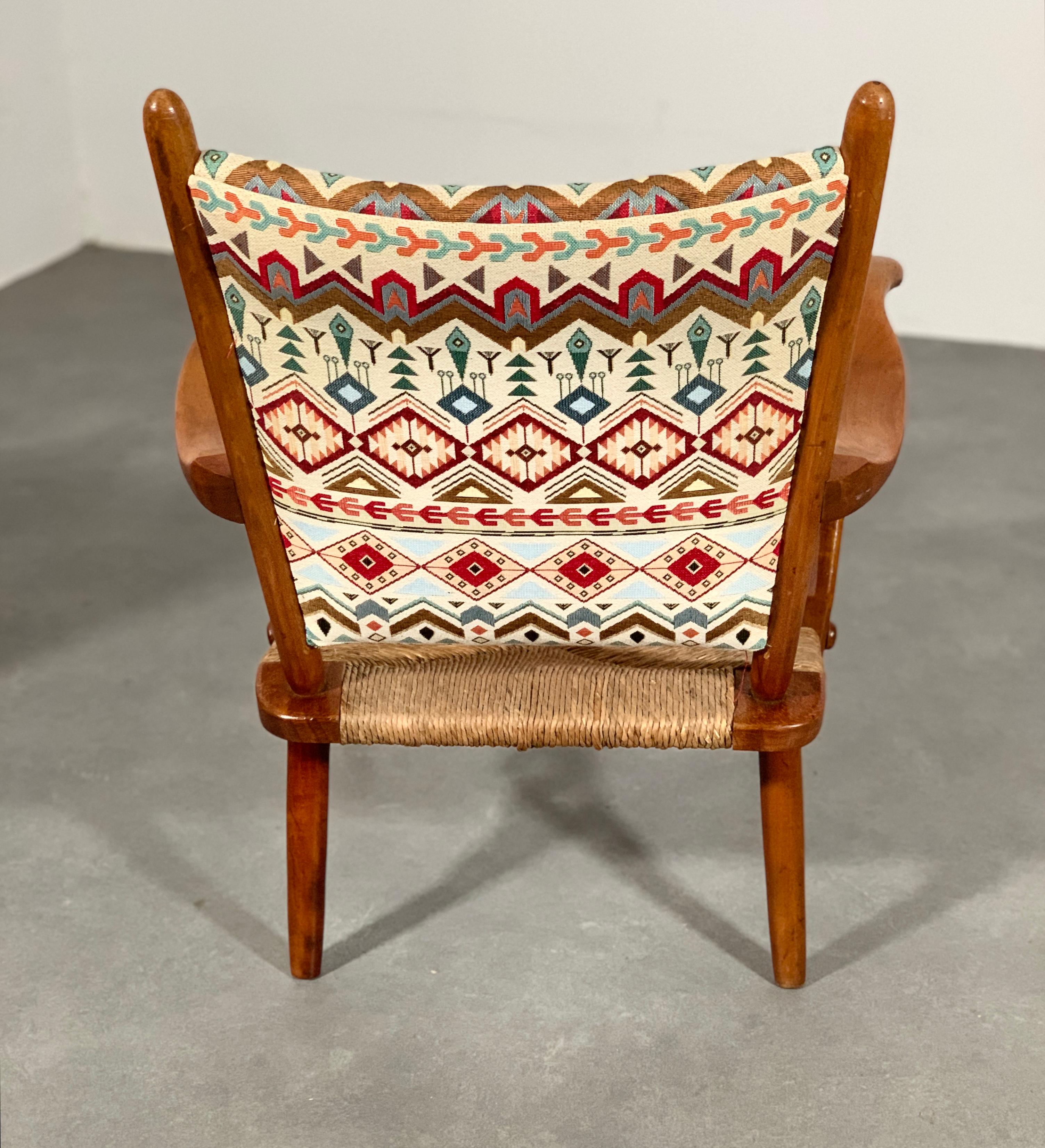 Set of 'Ster Gelderland' cherrywood rush seat armchairs, 1960's For Sale 3