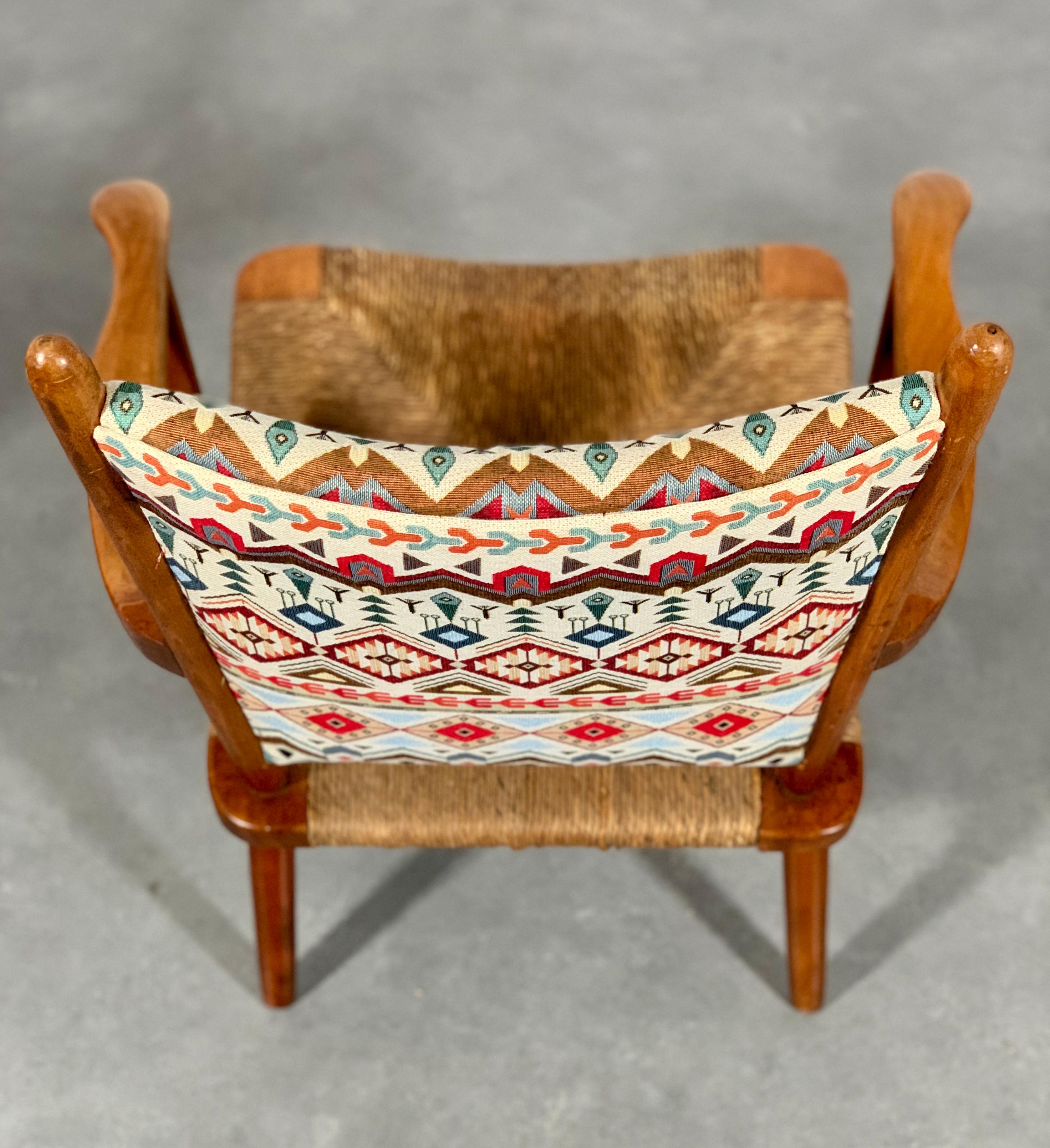 Set of 'Ster Gelderland' cherrywood rush seat armchairs, 1960's For Sale 4