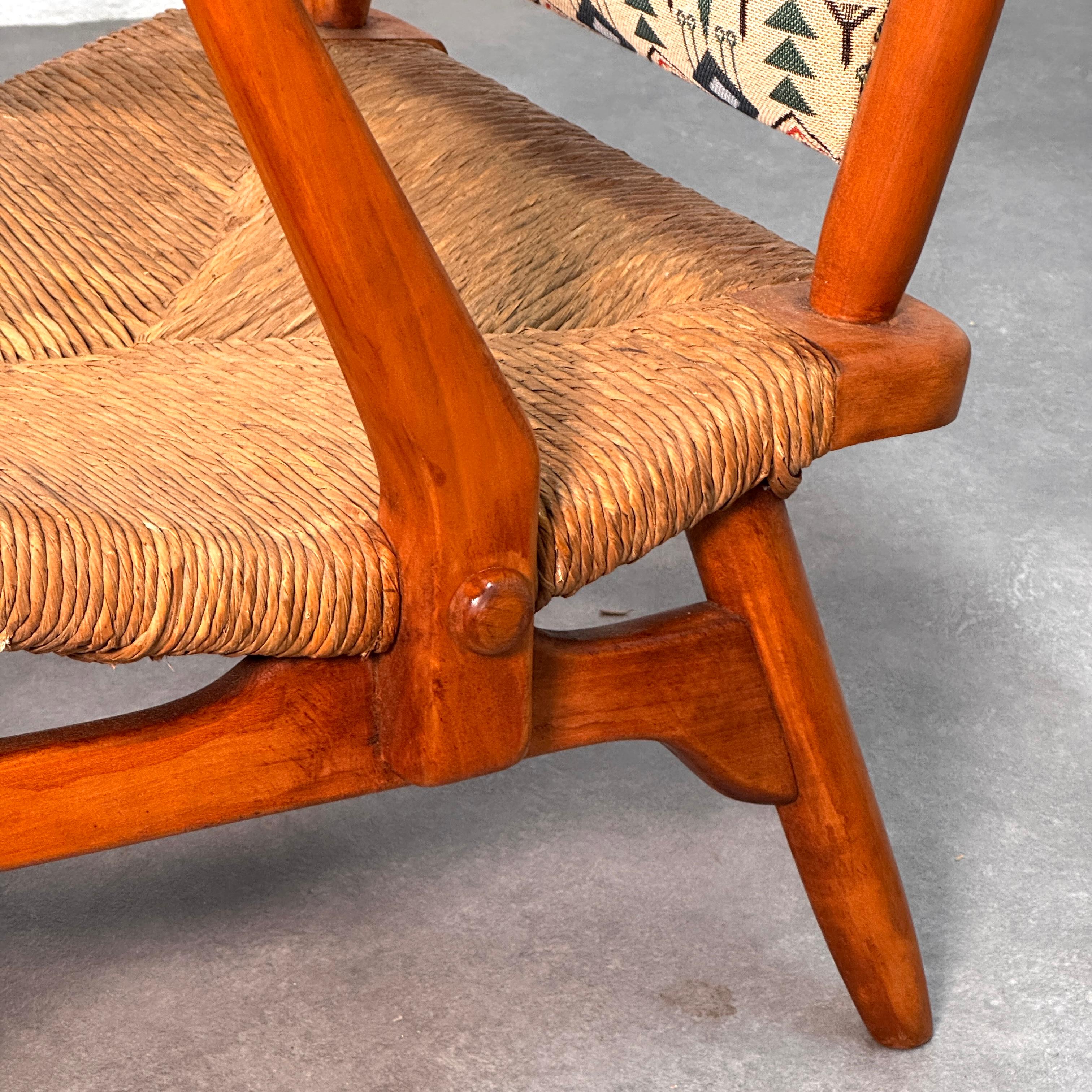 Set of 'Ster Gelderland' cherrywood rush seat armchairs, 1960's 5