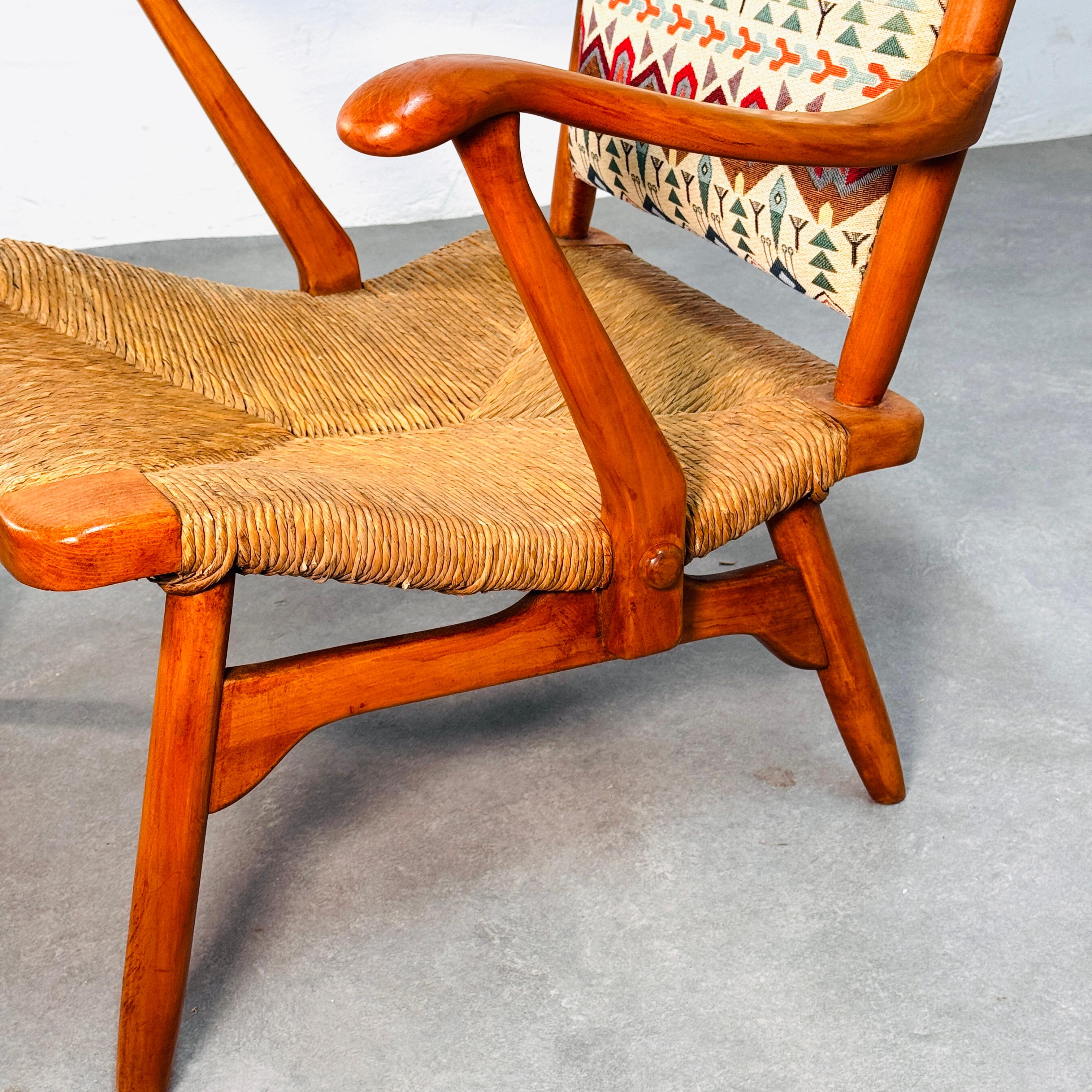 Set of 'Ster Gelderland' cherrywood rush seat armchairs, 1960's 6