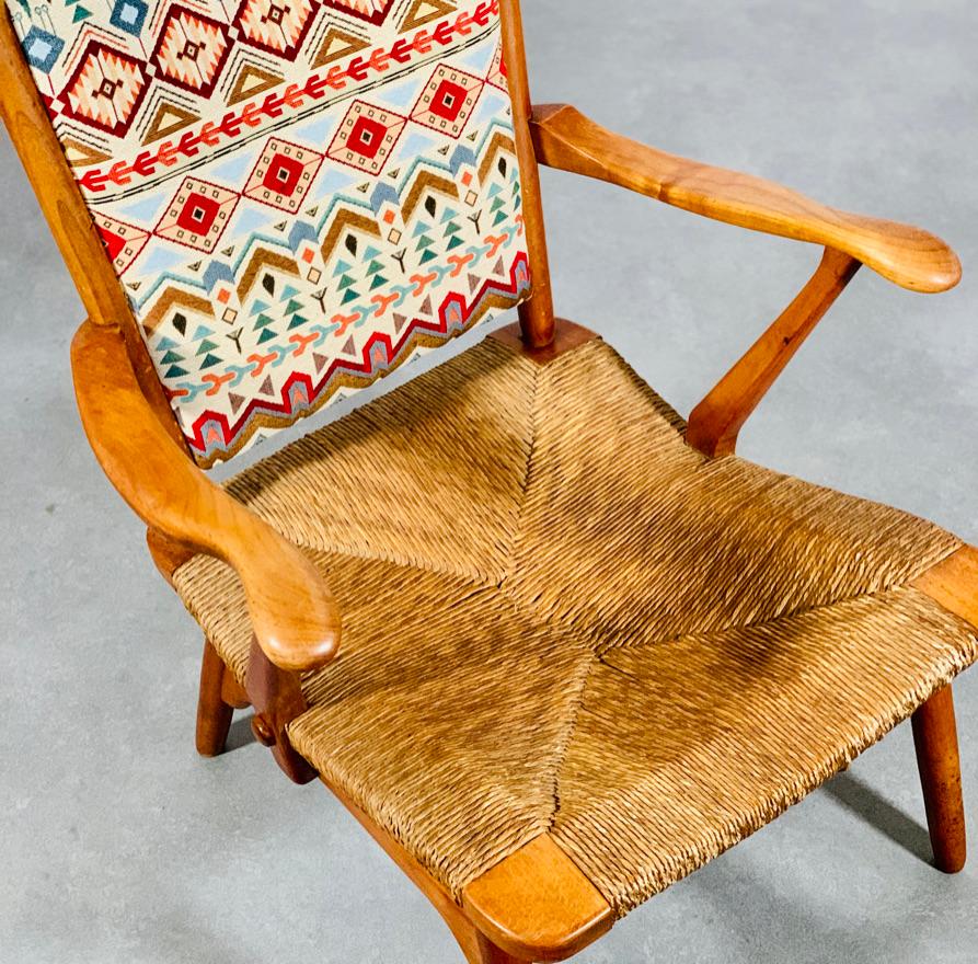 Dutch Set of 'Ster Gelderland' cherrywood rush seat armchairs, 1960's