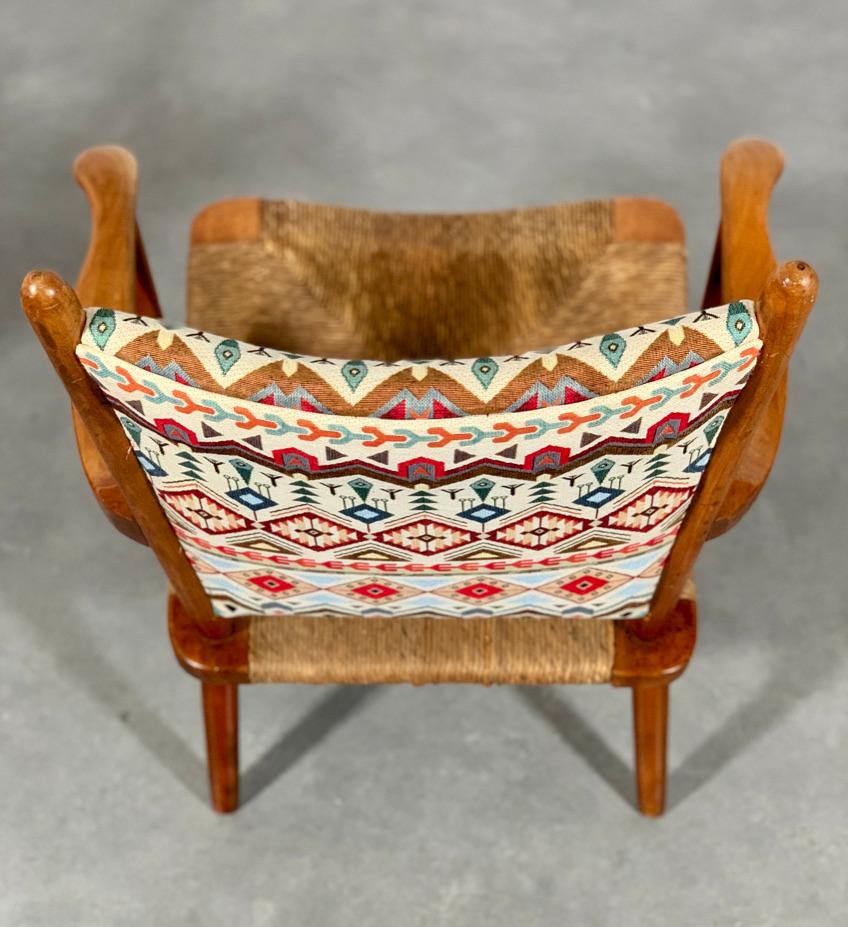 Cotton Set of 'Ster Gelderland' cherrywood rush seat armchairs, 1960's