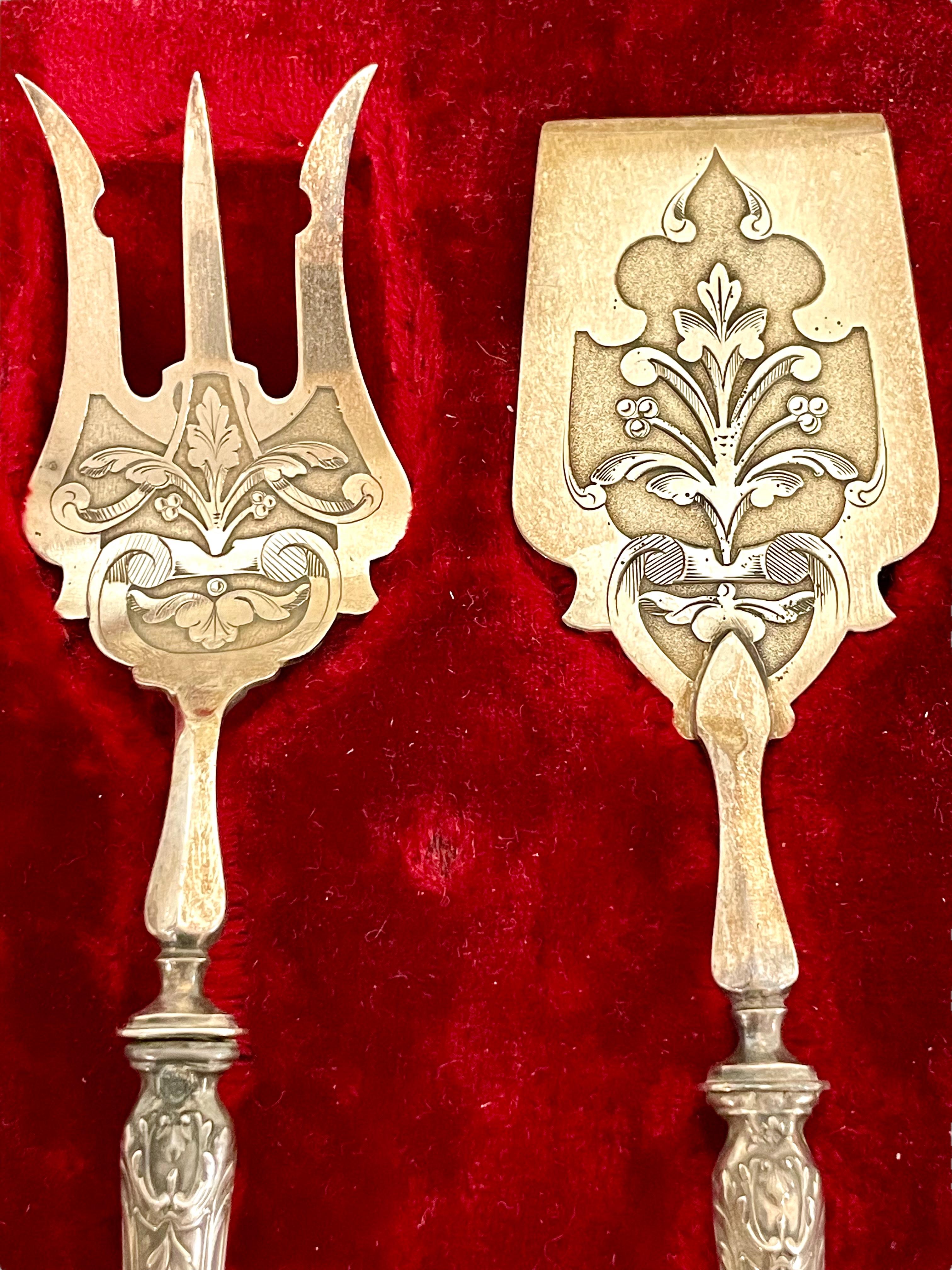 Set of Sterling Silver Petit Fours Cutlery, 19th Century In Good Condition For Sale In LA CIOTAT, FR