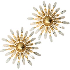Set of Stilkronen Crystal and Gilded Brass Italian Light Fixtures, Stilkronen