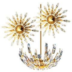 Set of Stilkronen Crystal and Gilded Brass Italian Light Fixtures, Stilkronen