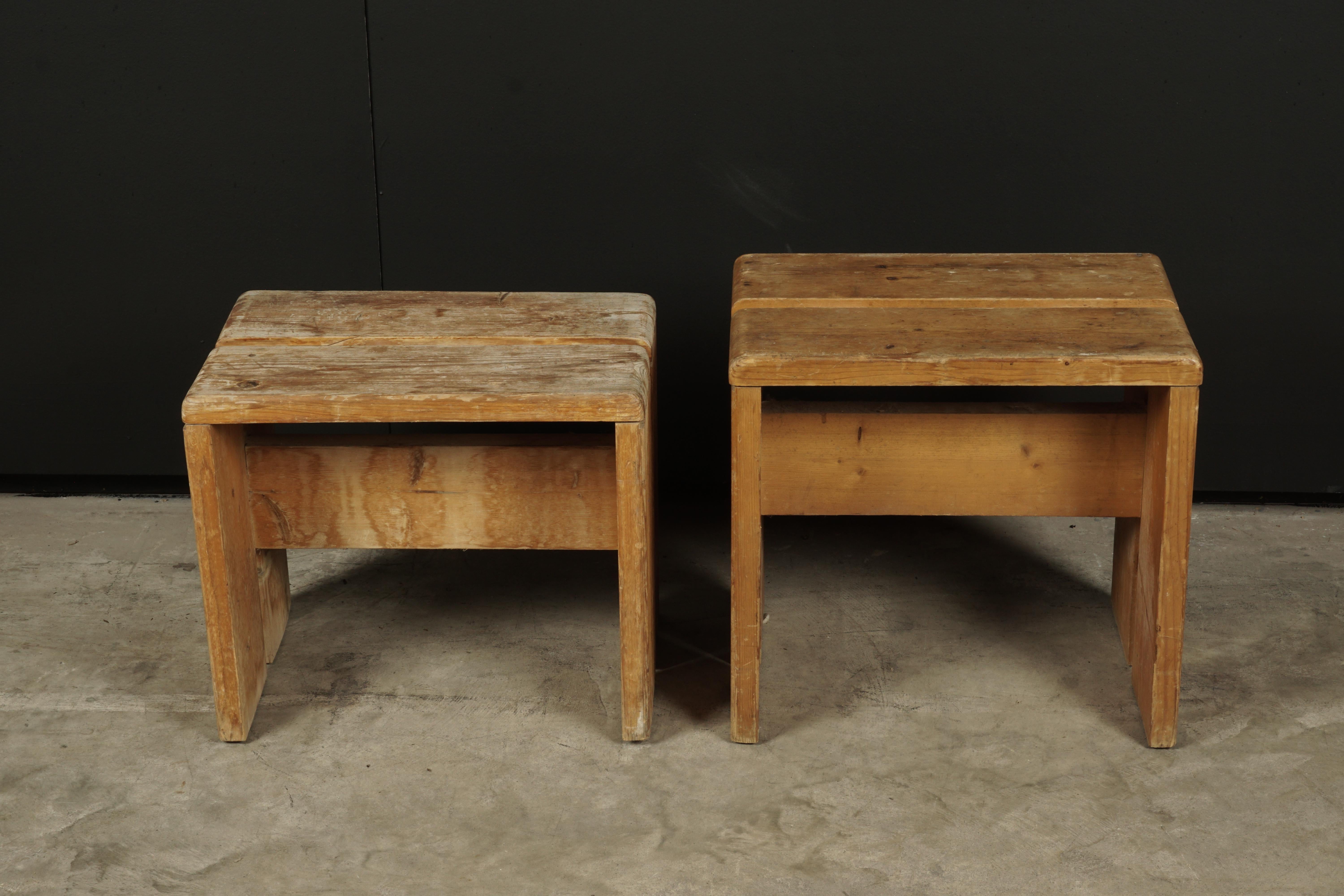 Mid-Century Modern Rare Pair of Stools by Charlotte Perriand for Les Arcs Ski Resort, 1960s
