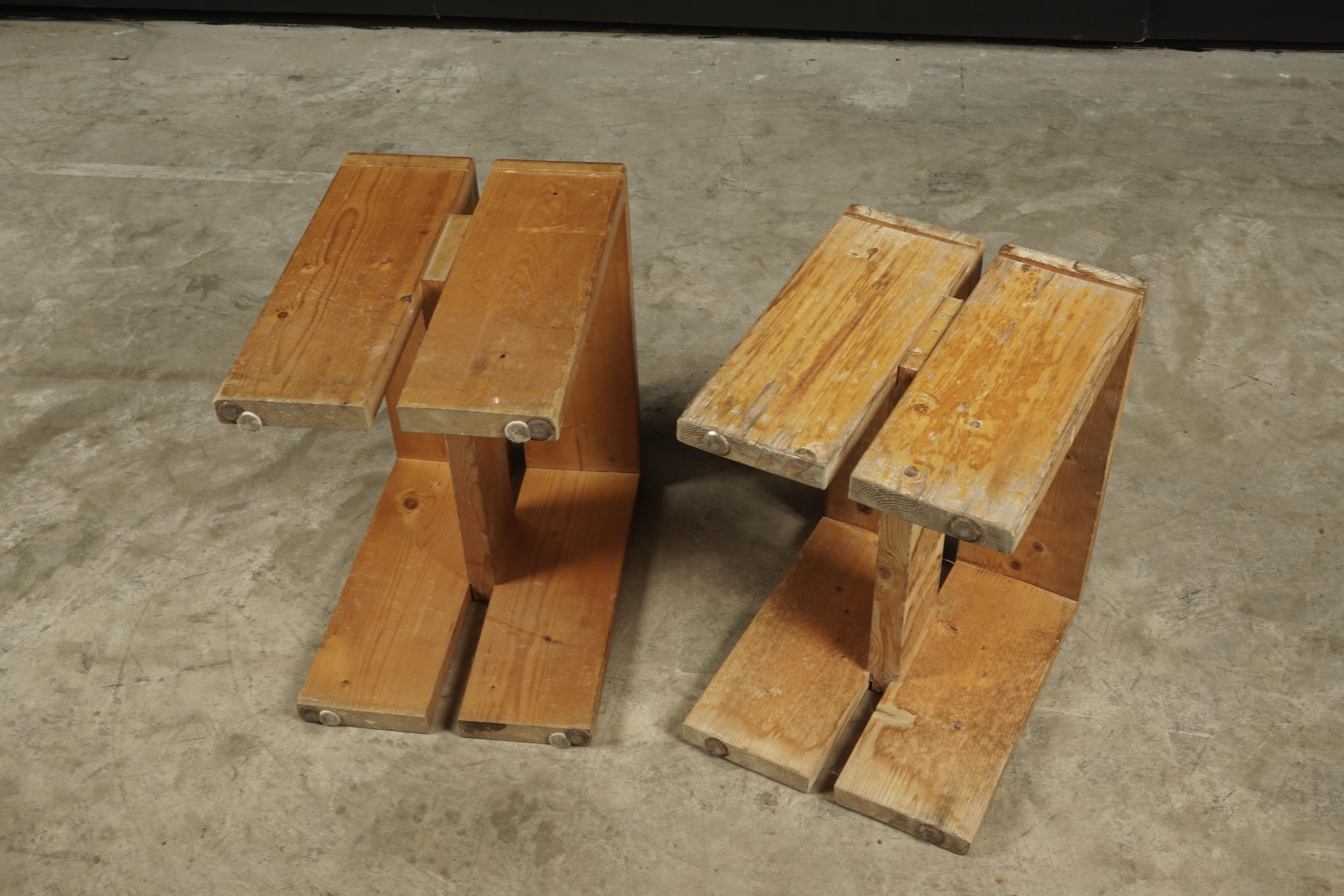 Rare Pair of Stools by Charlotte Perriand for Les Arcs Ski Resort, 1960s In Good Condition In Nashville, TN