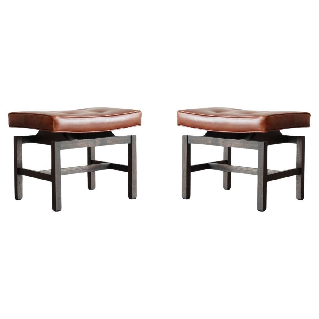 Hocker-Set von Jens Risom aus cognacfarbenem Leder, ca. 1950er Jahre im Angebot