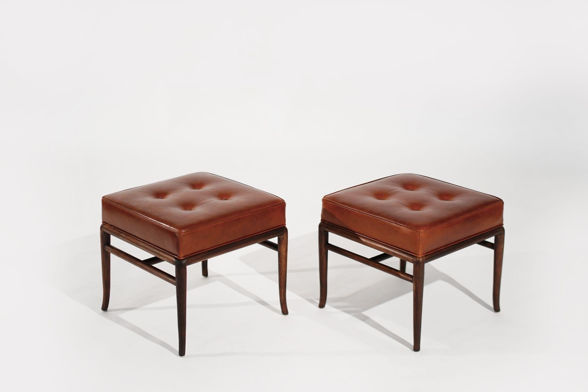 American Set of Stools by T.H. Robsjohn-Gibbings in Cognac Leather, C. 1950s