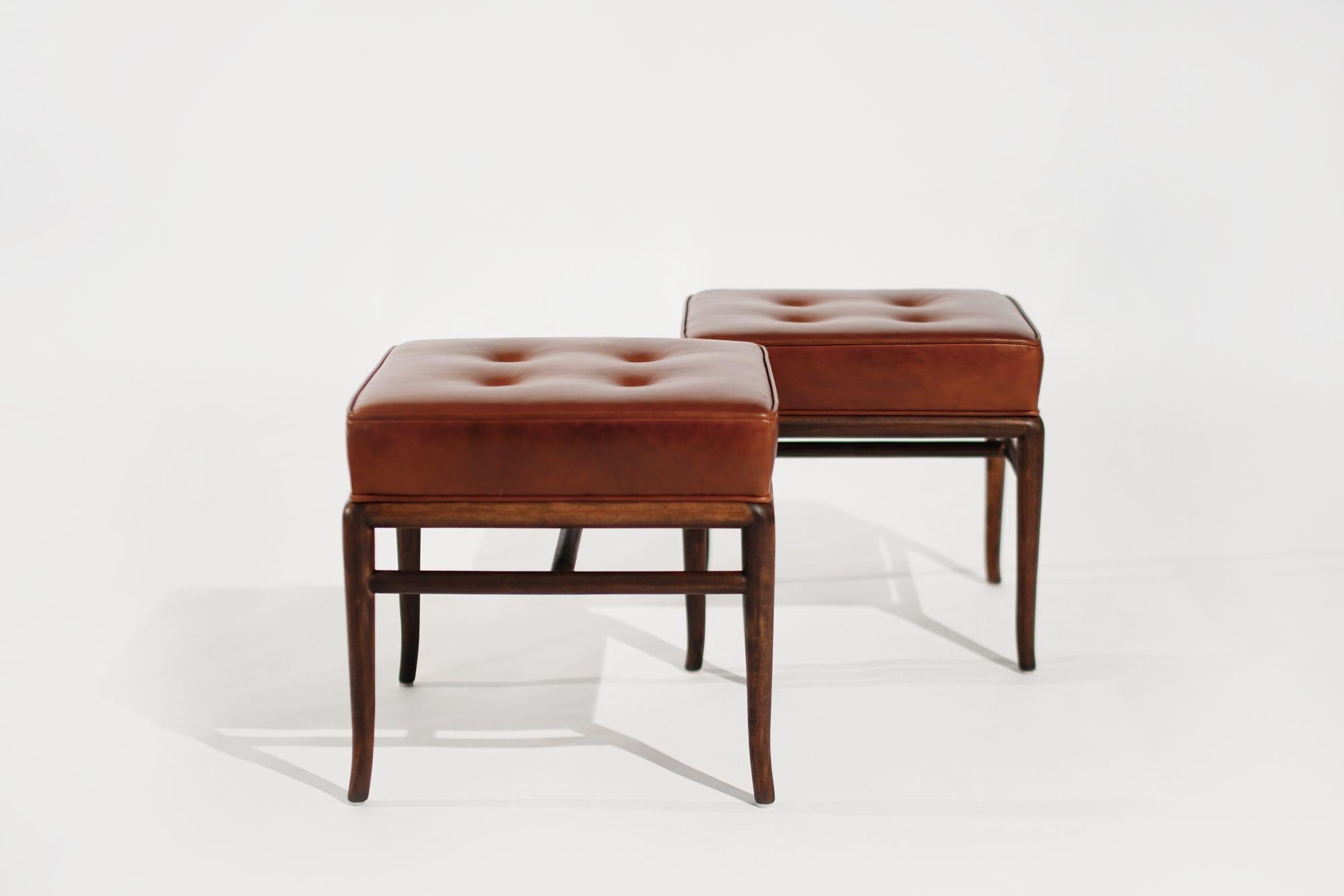 20th Century Set of Stools by T.H. Robsjohn-Gibbings in Cognac Leather, C. 1950s