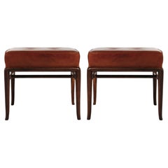 Set of Stools by T.H. Robsjohn-Gibbings in Cognac Leather, C. 1950s