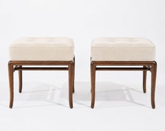 Set of Stools by T.H. Robsjohn-Gibbings in Walnut and Velvet, C. 1950s