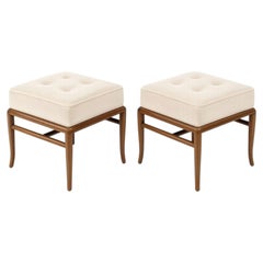 Set of Stools by T.H. Robsjohn-Gibbings in Walnut and Velvet, C. 1950s