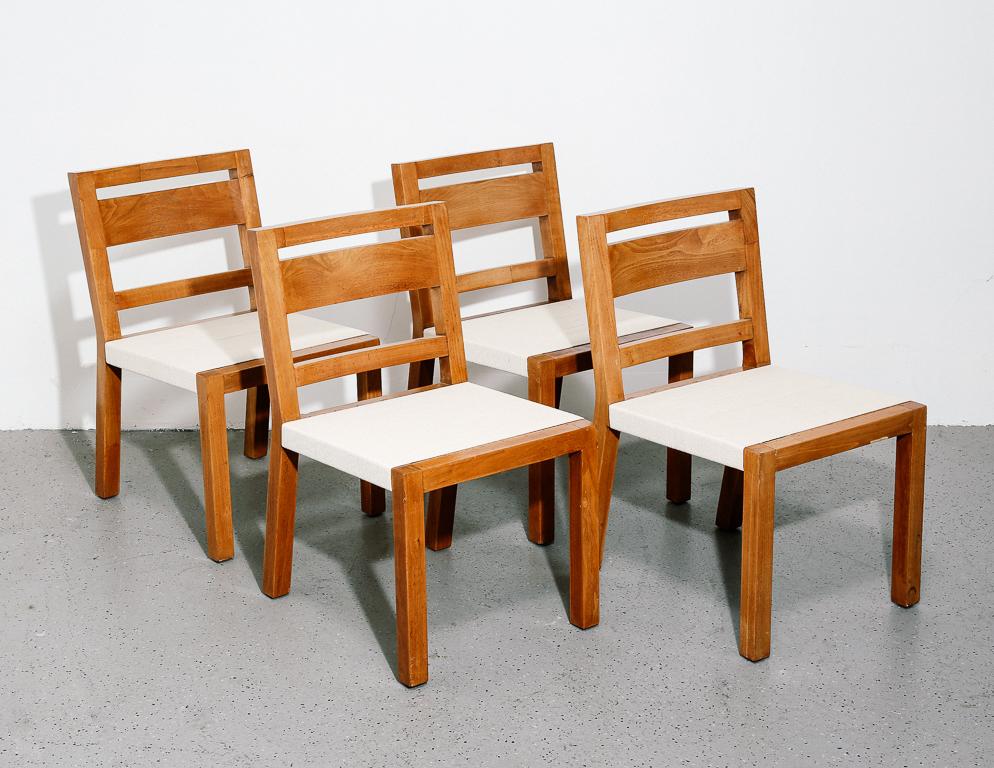 Set of 4 dining or side chairs by Van Keppel Green of Beverly Hills, CA, 1940s. Solid birch frame with rope seat.

Measure: 16.5