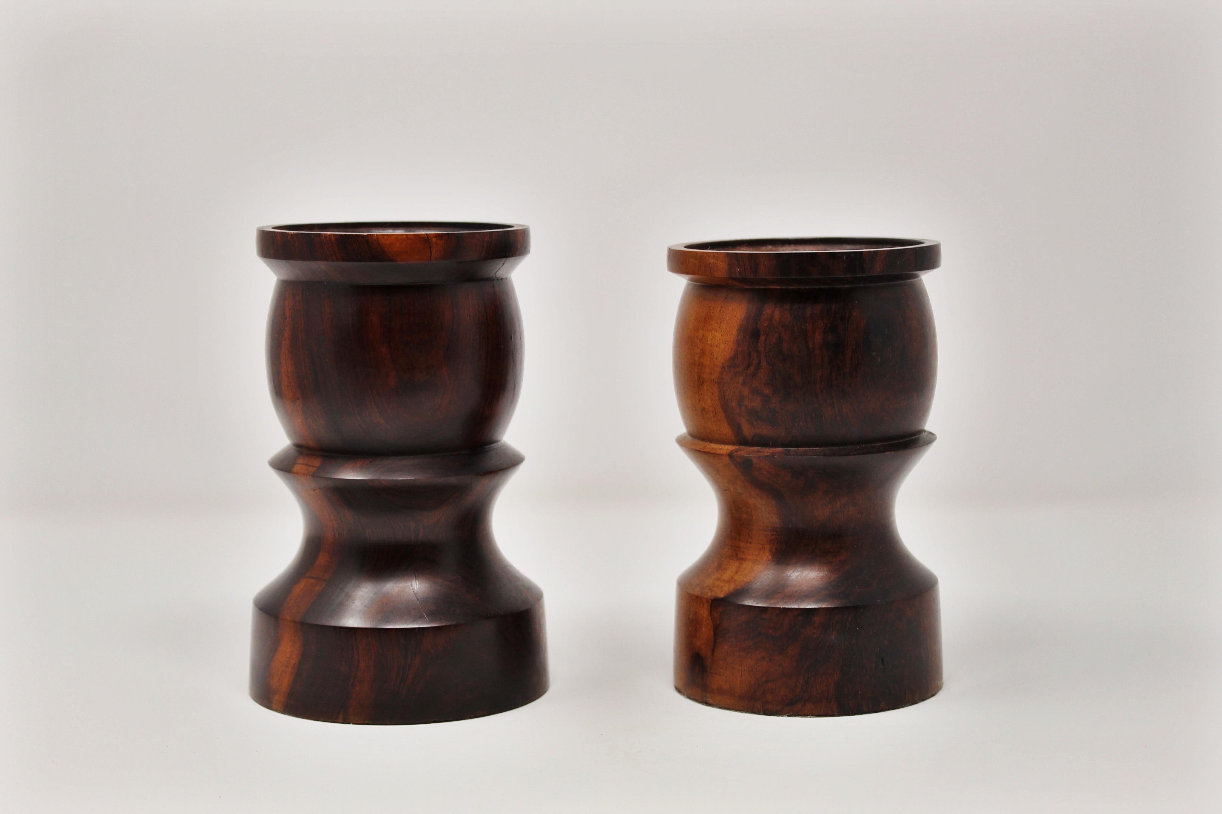 Set of Studio Modernist Rosewood Candlesticks In Good Condition For Sale In San Diego, CA