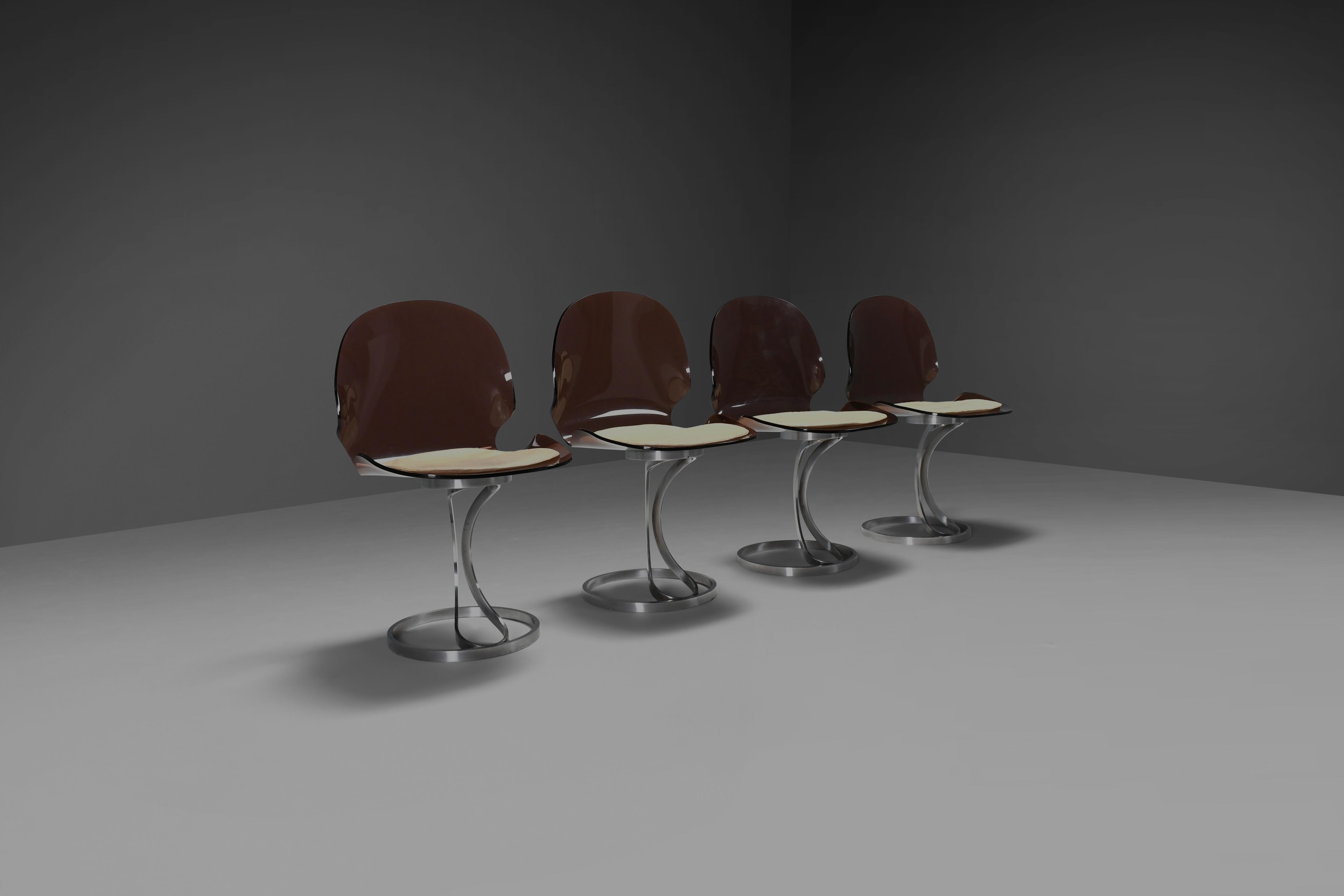 20th Century Set of Stunning Metal and Lucite Dining Chairs by Maison Rinck, France 1973 For Sale