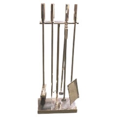 Set of Stylish Modernist  Polished Nickel  Fire tools