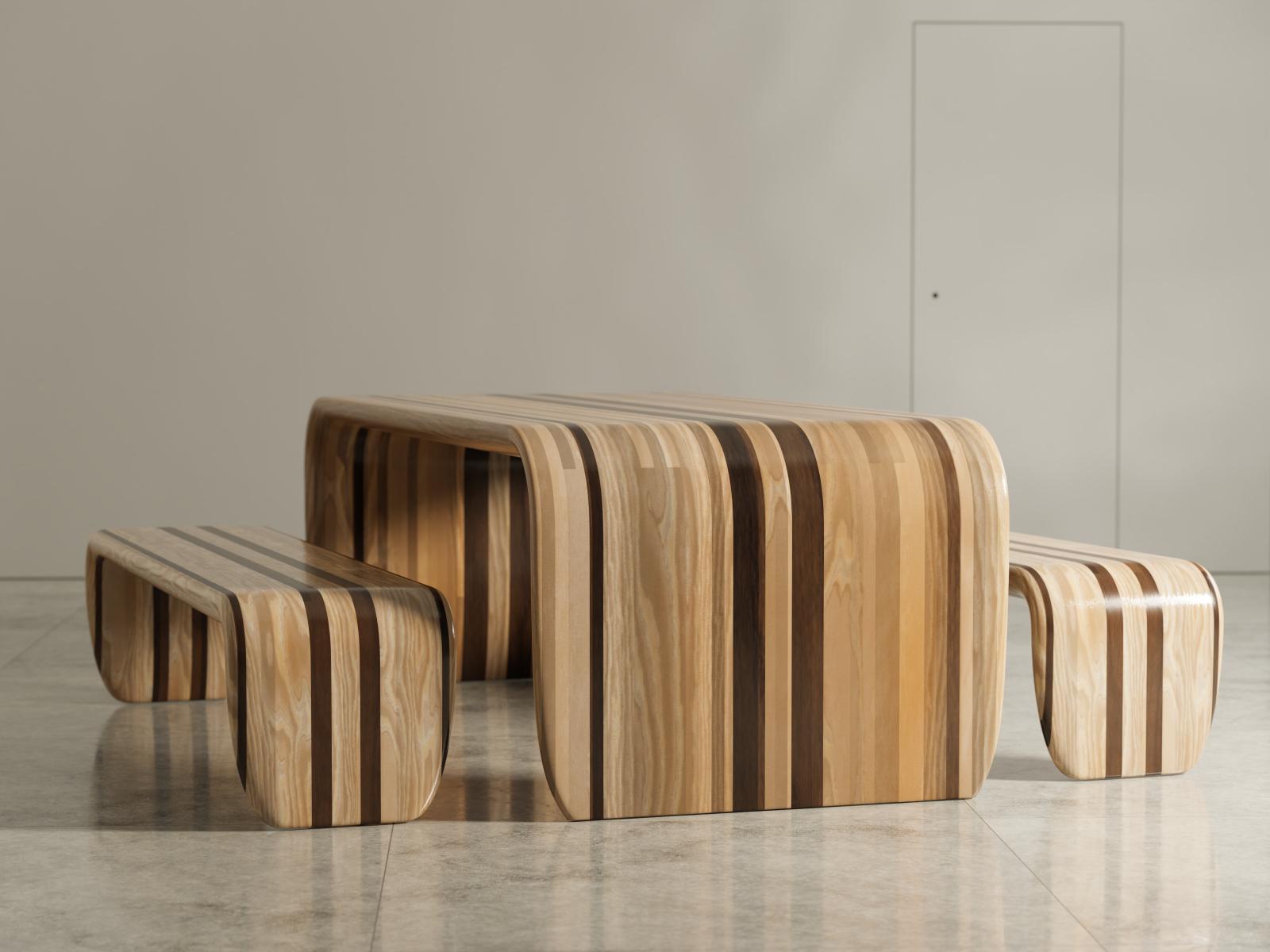 Post-Modern Set of Surf-Ace Table and 2 Benches by Duffy London
