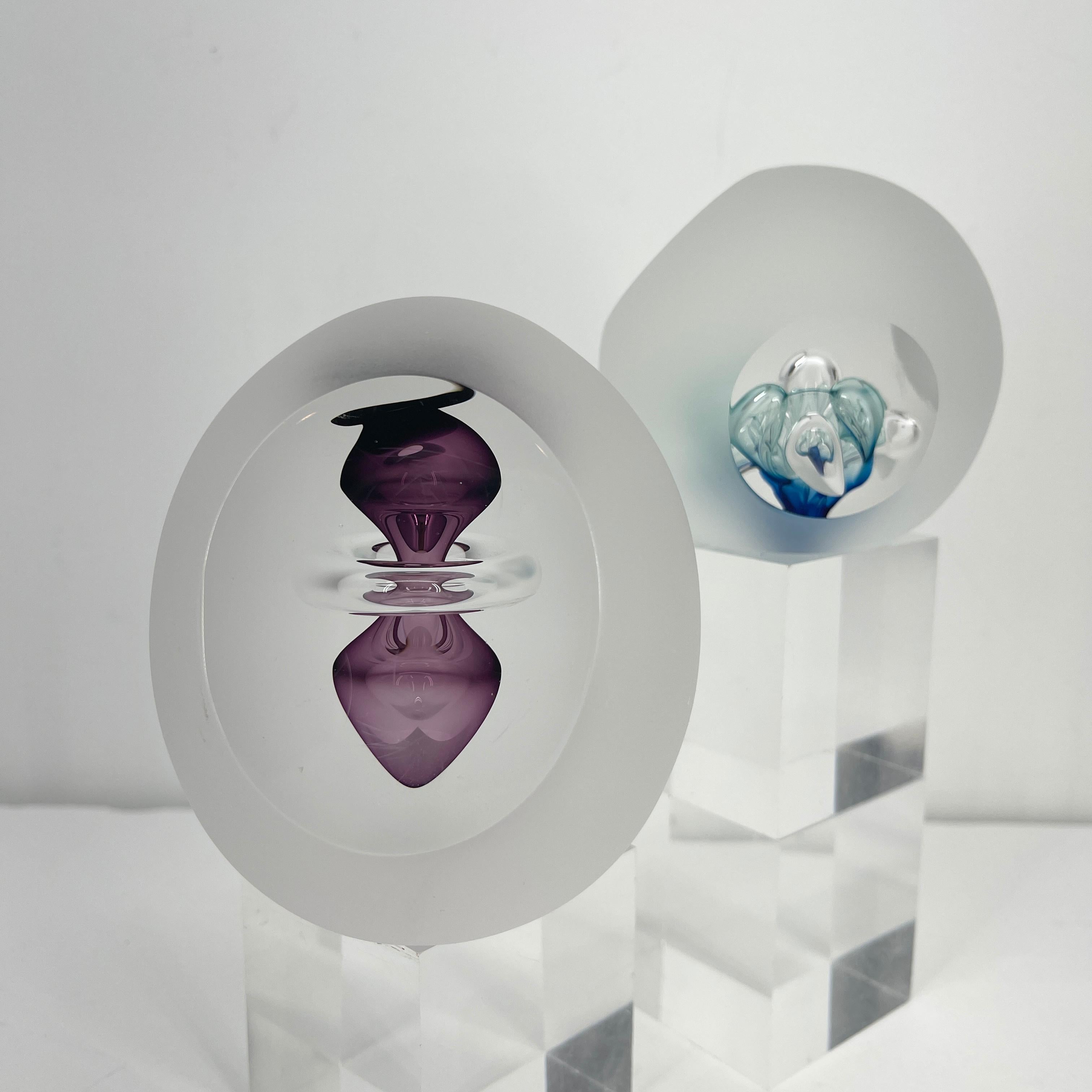 Scandinavian Modern Set of Swedish Ahus Glass Paperweights, Signed Studio Åhus 1992 HD-AZ For Sale