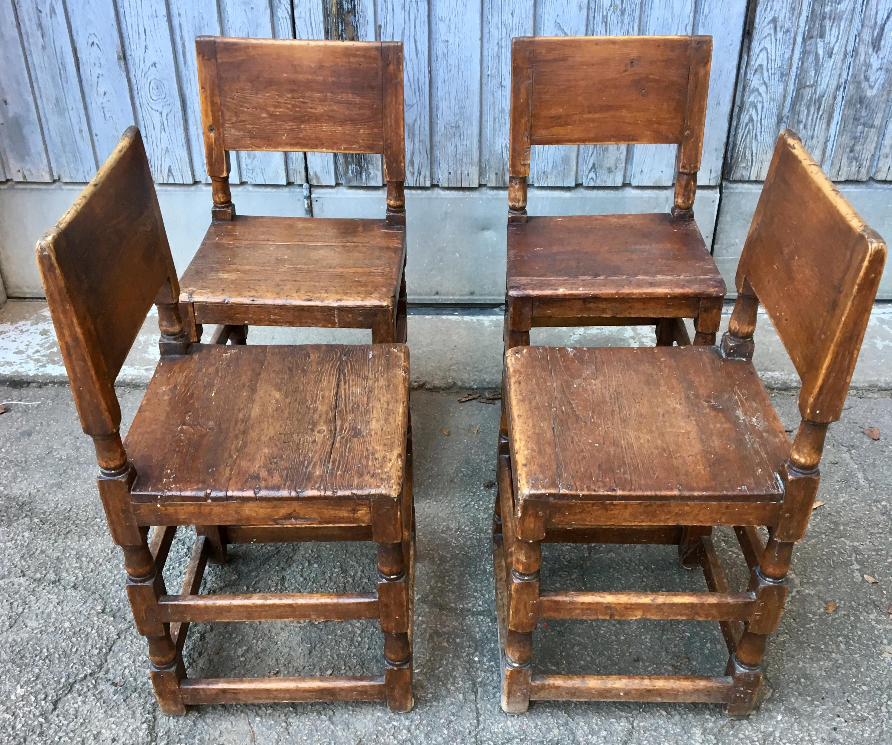 Pine Set of Swedish Early 18th Century Folk Art Chairs