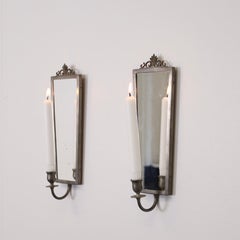 Set of Swedish Grace Pewter Mirror Candle Sconces by JL. Hultman, 1930s, Sweden